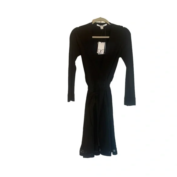 chinese dress ladies DIANE VON FURSTENBERG Size 4 Black Nylon Lace Wrap Dress